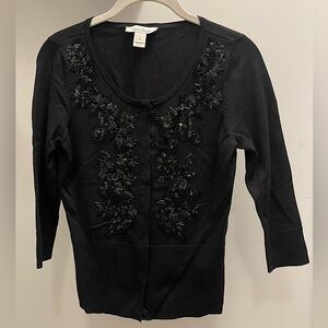 White House Black Market Black Beaded Cardigan Size Small Perfect for Holidays